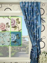 Halo Embroidered  Peony Concealed Tab Top Dupioni Silk Curtain