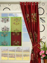 Halo Embroidered Vase Tab Top Dupioni Silk Curtains
