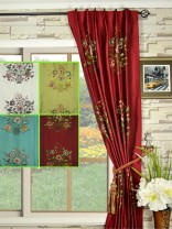 Halo Embroidered Vase Concealed Tab Top Dupioni Silk Curtains
