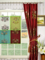 Halo Embroidered Vase Single Pinch Pleat Dupioni Silk Curtain