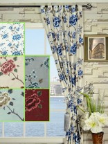 Halo Embroidered Hollyhocks Tab Top Dupioni Silk Curtains