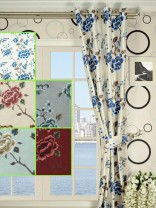 Halo Embroidered Hollyhocks Eyelet Dupioni Silk Curtains