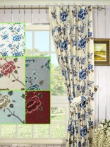 Halo Embroidered Hollyhocks Concealed Tab Top Dupioni Silk Curtain