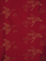 Halo Embroidered Cranes Dupioni Silk Custom Made Curtains (Color: Burgundy)