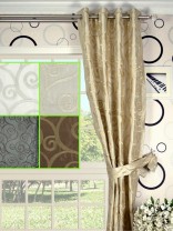 Rainbow Embroidered Scroll Eyelet Dupioni Silk Curtains