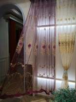 QYFLS2020I Kosciuszko Beige Purple Floral Embroidered Custom Made Sheer Curtains