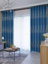 QYFL1121AR Barwon European Flowers Blue Jacquard Ready Made Curtains For Living Room(Color: Blue)