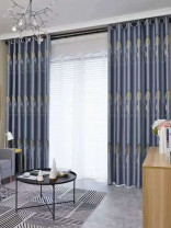 QYFL1121B Barwon European Leaves Blue Grey Jacquard Custom Made Curtains For Living Room