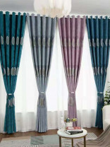 QYFL1321C Barwon European Leaves Blue Grey Purple Jacquard Velvet Custom Made Curtains For Living Room