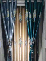 QYFL1821E On Sales Flinders Brocade Faux Silk Pines Jacquard Grey Yellow Blue Custom Made Curtains