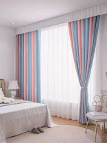 QYFL223C On Sales Petrel Pink Blue Grey Stripe Chenille Custom Made Curtains(Color: Pink Blue)