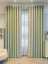 QYFL2302HA 2023 New Arrival Petrel Blue Grey Green Wave Pattern Chenille Ready Made Curtains For Living Room(Color: Green)