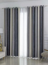 QYFLRDA On Sales Petrel Grey Stripe Chenille Custom Made Curtains(Color: Grey)