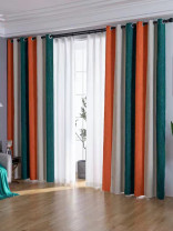 QYFLRDB On Sales Petrel Orange Blue Stripe Chenille Custom Made Curtains(Color: Orange Blue)