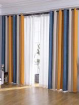 QYFLRDC On Sales Petrel Gold Blue Stripe Chenille Custom Made Curtains