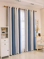 QYFLRDM On Sales Petrel Blue Grey Stripe Custom Made Curtains