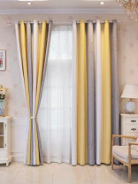 QYFLRDN On Sales Petrel Yellow Grey Stripe Custom Made Curtains(Color: Yellow Grey)