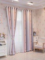 QYFLRDO On Sales Petrel Pink Grey Stripe Custom Made Curtains(Color: Pink Grey)