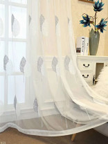 QYFLS2020E Kosciuszko Double Leaves Embroidered Custom Made Sheer Curtains(Color: Grey)