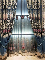 QYFLS2020H Kosciuszko Embroidered Flowers Blue Custom Made Sheer Curtains 