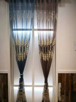 QYFLS2020K Kosciuszko Beige Blue Brown Floral Embroidered Custom Made Sheer Curtains