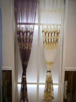 QYFLS2020L Kosciuszko Beige Blue Purple Floral Embroidered Custom Made Sheer Curtains