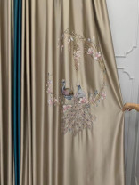 QYHL225CD Silver Beach Embroidered Colorful Peacock Faux Silk Flat Ready Made Curtains
