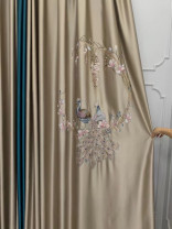 QYHL225CA Silver Beach Embroidered Colorful Peacock Faux Silk Pleated Ready Made Curtains