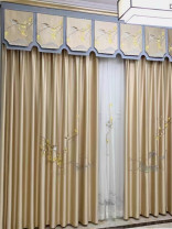 QYHL225DA Silver Beach Embroidered Birds On The Branch Faux Silk Pleated Ready Made Curtains