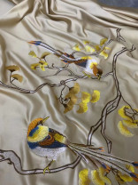 QYHL225ES Silver Beach Embroidered Annunciation Birds Faux Silk Fabric Samples