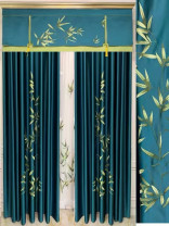 QYHL225G Silver Beach Embroidered Chinese Lucky Bamboo Faux Silk Custom Made Curtains