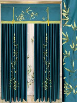 QYHL225G Silver Beach Embroidered Chinese Lucky Bamboo Grey Faux Silk Custom Made Curtains