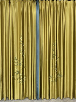 QYHL225GA Silver Beach Embroidered Chinese Lucky Bamboo Faux Silk Pleated Ready Made Curtains