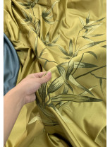 QYHL225GS Silver Beach Embroidered Chinese Lucky Bamboo Faux Silk Fabric Samples