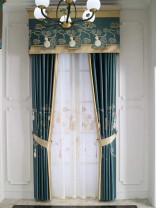 QYHL225S Silver Beach Embroidered Gourd Blue Faux Silk Custom Made Curtains