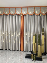 QYHL225SA Silver Beach Embroidered Gourd Blue Grey Faux Silk Pleated Ready Made Curtains(Color: Grey)