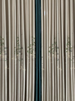 QYHL225VA Silver Beach Embroidered Chinese Green Pine Faux Silk Pleated Ready Made Curtains