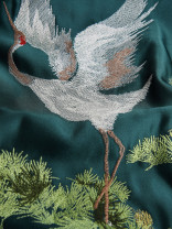 QYHL226AS Silver Beach Embroidered Pine Trees And Cranes Faux Silk Fabric Samples(Color: Green)