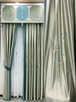 QYHL226BD Silver Beach Embroidered Orchid Fragrant Thoroughwort Faux Silk Flat Ready Made Curtains