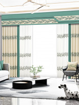QYHL226C Green Beige Embroidered Faux Silk Blockout Custom Made Curtains For Sliding Doors