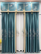 QYHL226DA Silver Beach Embroidered Lotus Flower Faux Silk Pleated Ready Made Curtains
