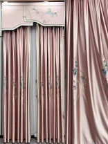 QYHL226DA Beige Blue Orange Pink Embroidered Lotus Flower Faux Silk Pinch Pleat Ready Made Curtains