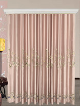 QYHL226FA Silver Beach Embroidered Peony Faux Silk Pinch Pleat Ready Made Curtains