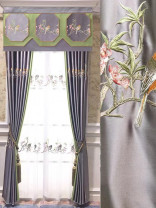 QYHL226GA Silver Beach Embroidered Birds Faux Silk Pinch Pleat Ready Made Curtains