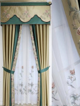 QYHL226HA Silver Beach Embroidered Peony Faux Silk Blockout Pinch Pleat Ready Made Curtains