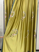 QYHL226JA Silver Beach Embroidered Peach Blossom Faux Silk Pleated Ready Made Curtains