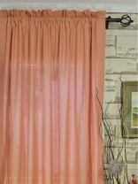 QYK246SEE Eos Linen Red Pink Solid Rod Pocket Sheer Curtains (Color: Light Coral)