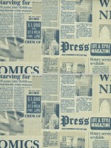 Eos Newspaper Printed Faux Linen Fabric Sample (Color: Hookers Green)