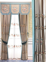 Silver Beach Embroidered Antique Flowers Faux Silk Custom Made Curtains