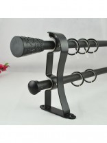 19mm Floral Cork Finial Steel Double Curtain Rod Set Custom Length Curtain Pole (Color: Black)